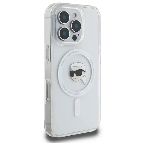 Karl Lagerfeld IML Metal Karl Head MagSafe Case for iPhone 16 Pro Max - White - Cell phone cases and covers<<<HurtelXML