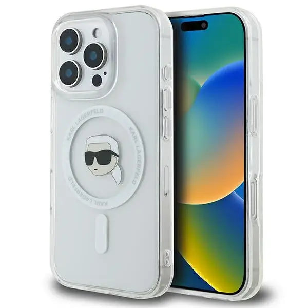 Karl Lagerfeld IML Metal Karl Head MagSafe Case for iPhone 16 Pro Max - White - Cell phone cases and covers<<<HurtelXML
