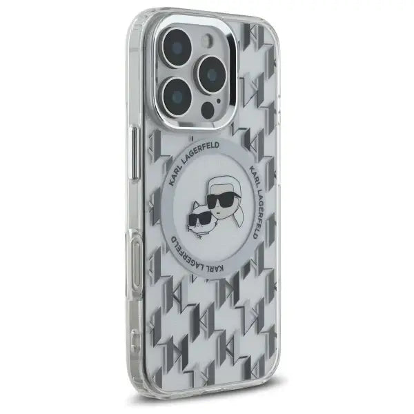 Karl Lagerfeld IML Monogram Karl & Choupette Head MagSafe Case for iPhone 16 Pro Max - Clear - Cell phone cases