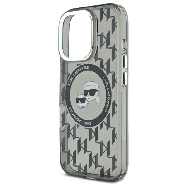 Karl Lagerfeld IML Monogram Karl & Choupette Head MagSafe Case for iPhone 16 Pro Max - Black - Cell phone cases