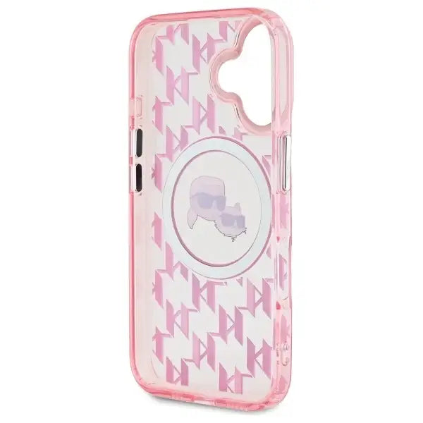 Karl Lagerfeld IML Monogram Karl & Choupette Head MagSafe iPhone 16 Case - Pink - Cell phone cases