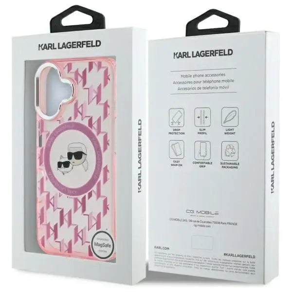 Karl Lagerfeld IML Monogram Karl & Choupette Head MagSafe iPhone 16 Case - Pink - Cell phone cases