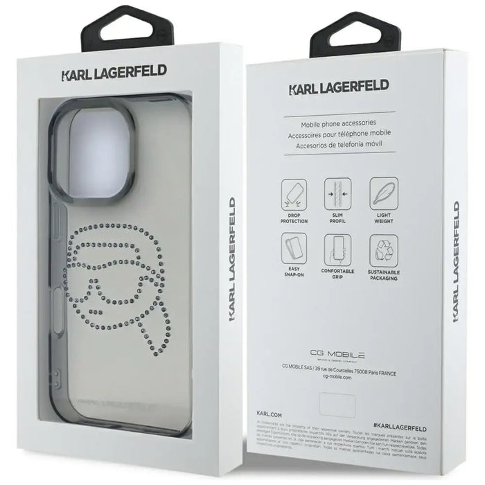 Karl Lagerfeld IML Rhinestones Karl Head Case for iPhone 16 Pro Black - Cell phone cases and covers<<<HurtelXML