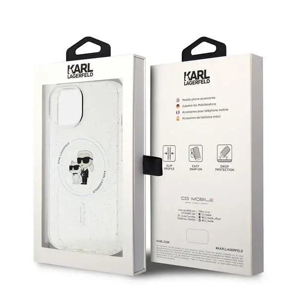 Karl Lagerfeld Karl&Choupette Glitter MagSafe case for iPhone 15 - transparent - Cell phone cases and covers<<<HurtelXML