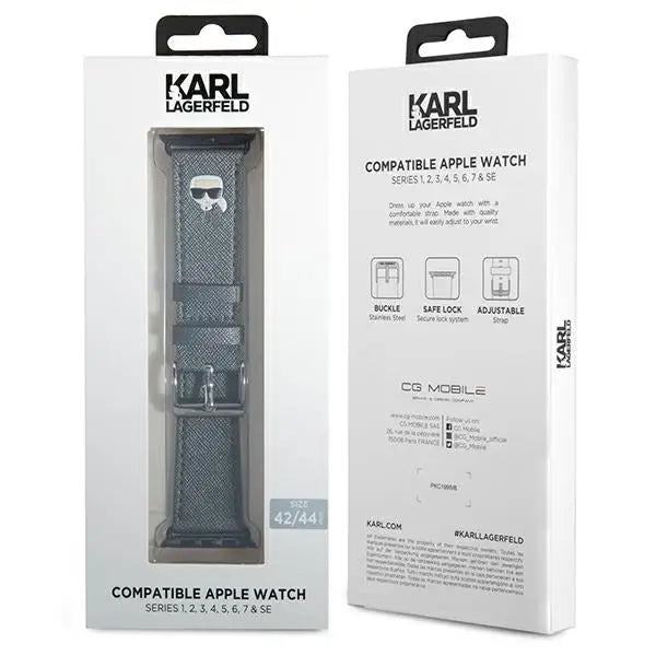 Karl Lagerfeld KLAWLOKHG Apple Watch Strap 42/44 / 45mm silver / silver strap Saffiano Karl Heads - Other cell phone