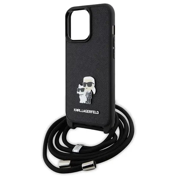 Karl Lagerfeld KLHCP13LSAKCPSK case for iPhone 13 Pro / 13 hardcase - black Crossbody Saffiano Metal Pin Karl&Choupette