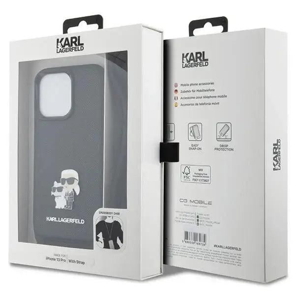 Karl Lagerfeld KLHCP13LSAKCPSK case for iPhone 13 Pro / 13 hardcase - black Crossbody Saffiano Metal Pin Karl&Choupette
