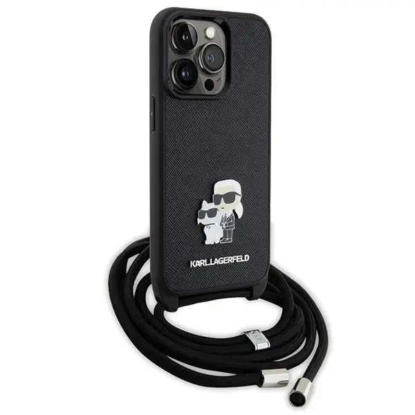 Karl Lagerfeld KLHCP13LSAKCPSK case for iPhone 13 Pro / 13 hardcase - black Crossbody Saffiano Metal Pin Karl&Choupette