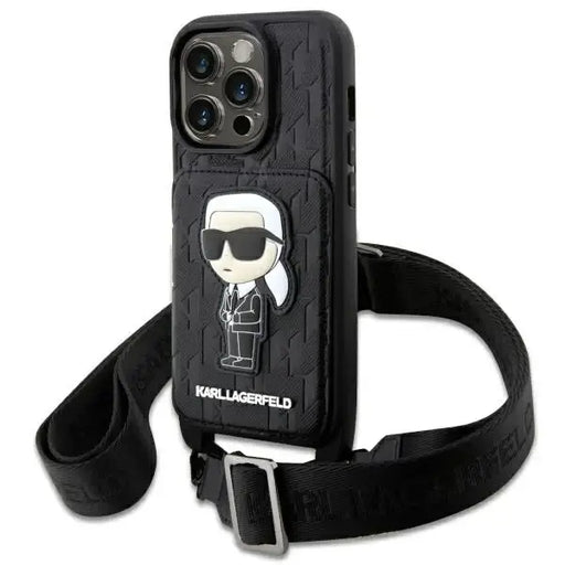 Karl Lagerfeld KLHCP14LCSAKHPKK iPhone 14 Pro 6.1’’ hardcase black/black Crossbody Saffiano Monogram Ikonik - Cell