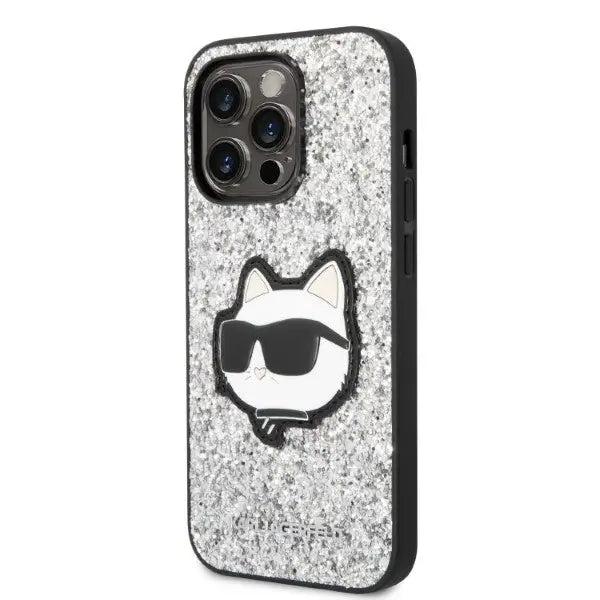 Karl Lagerfeld KLHCP14LG2CPS iPhone 14 Pro 6.1’’ silver/silver hardcase Glitter Choupette Patch - Cell phone cases