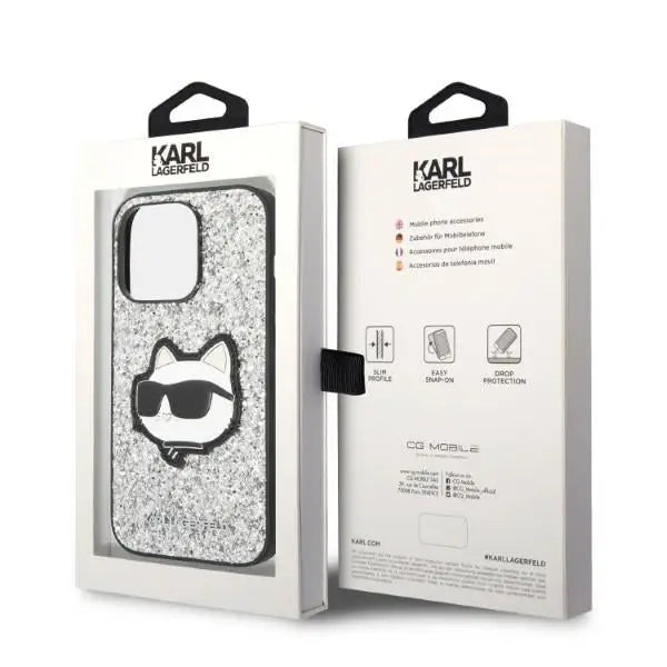 Karl Lagerfeld KLHCP14LG2CPS iPhone 14 Pro 6.1’’ silver/silver hardcase Glitter Choupette Patch - Cell phone cases