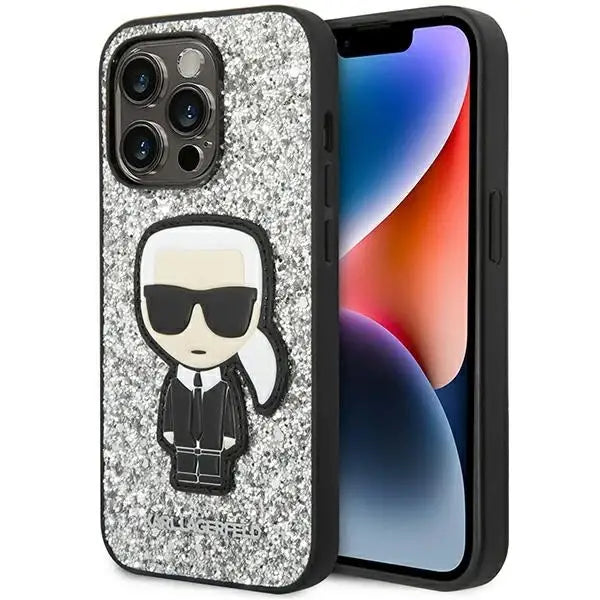 Karl Lagerfeld KLHCP14LGFKPG iPhone 14 Pro 6.1 ’hardcase silver / silver Glitter Flakes Ikonik - Cell phone cases