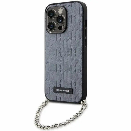Karl Lagerfeld KLHCP14LSACKLHPG iPhone 14 Pro 6.1’’ silver/silver hardcase Saffiano Monogram Chain - Cell phone cases