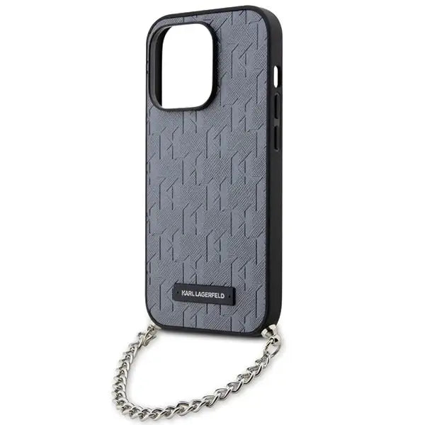 Karl Lagerfeld KLHCP14LSACKLHPG iPhone 14 Pro 6.1’’ silver/silver hardcase Saffiano Monogram Chain - Cell phone cases