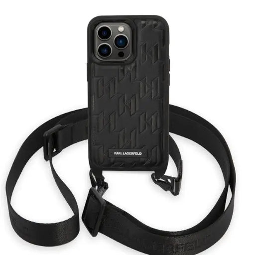 Karl Lagerfeld KLHCP14LSTMMK iPhone 14 Pro 6.1’’ hardcase black/black Monogram Plaque Logo Strap - Cell phone cases