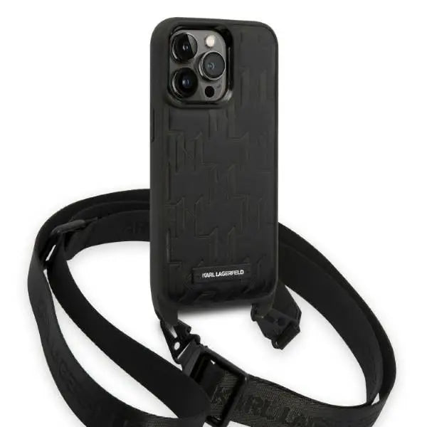 Karl Lagerfeld KLHCP14LSTMMK iPhone 14 Pro 6.1’’ hardcase black/black Monogram Plaque Logo Strap - Cell phone cases