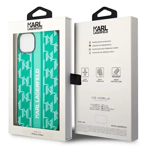 Karl Lagerfeld KLHCP14SPGKLSKN iPhone 14 6.1 ’hardcase green / green Monogram Stripe - Cell phone cases