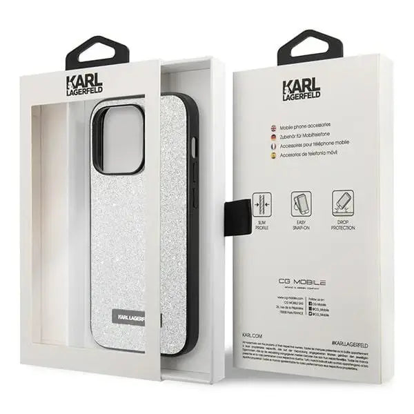 Karl Lagerfeld KLHCP14XG2ELS iPhone 14 Pro Max 6.7 ’hardcase silver / silver Glitter Plaque Logo - Cell phone cases