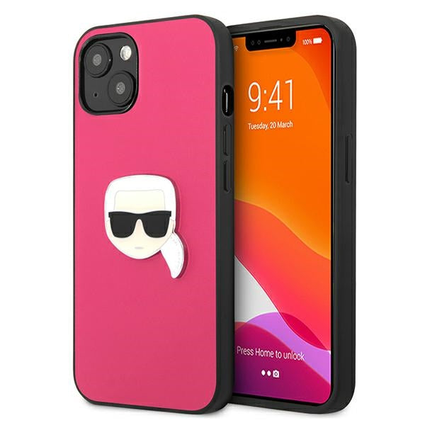 Karl Lagerfeld Leather Ikonik Karl’s Head Metal Case for iPhone 13 mini - Pink - Cell phone cases and covers<<<HurtelXML