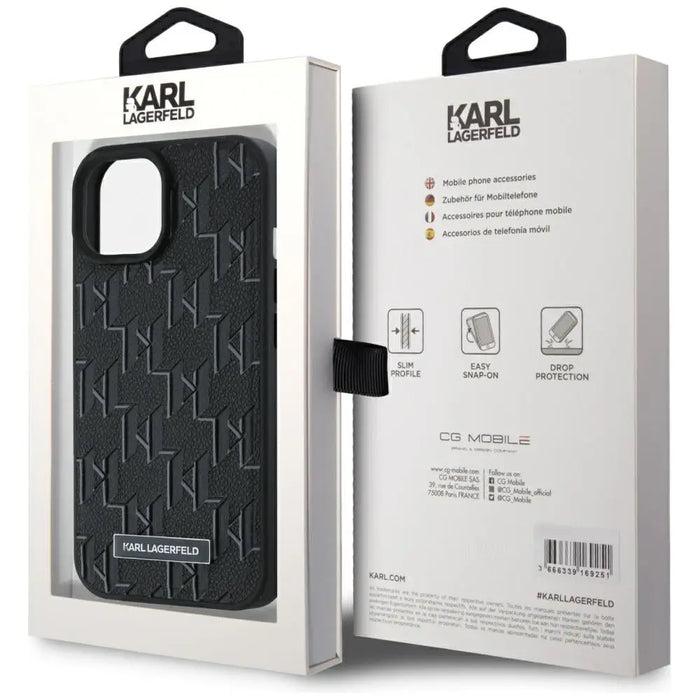 Karl Lagerfeld Leather Monogram Metal Logo case for iPhone 15 / 14 / 13 - black - Cell phone cases