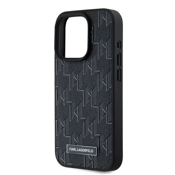 Karl Lagerfeld Leather Monogram Metal Logo case for iPhone 15 Pro Max - black - Cell phone cases and covers<<<HurtelXML