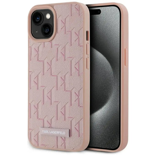 Karl Lagerfeld Leather Monogram Metal Logo MagSafe iPhone 15 Case - Pink - Cell phone cases and covers<<<HurtelXML