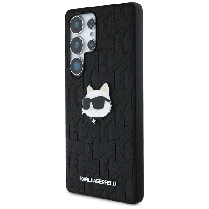 Karl Lagerfeld Leather Monogram Pin Logo Choupette Head Samsung Galaxy S25 Ultra Case Black - Cell phone cases