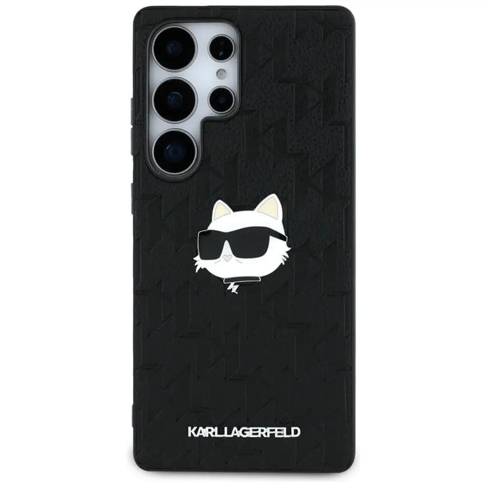 Karl Lagerfeld Leather Monogram Pin Logo Choupette Head Samsung Galaxy S25 Ultra Case Black - Cell phone cases