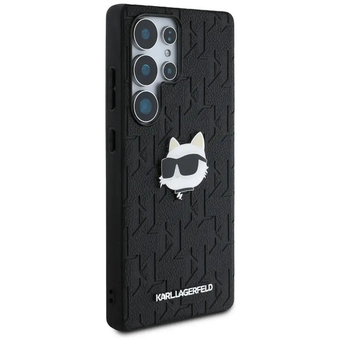 Karl Lagerfeld Leather Monogram Pin Logo Choupette Head Samsung Galaxy S25 Ultra Case Black - Cell phone cases
