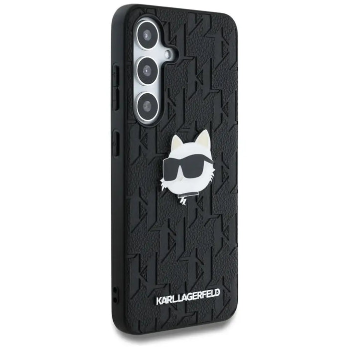 Karl Lagerfeld Leather Monogram Pin Logo Choupette Head Samsung Galaxy S25 Plus Case Black - Cell phone cases