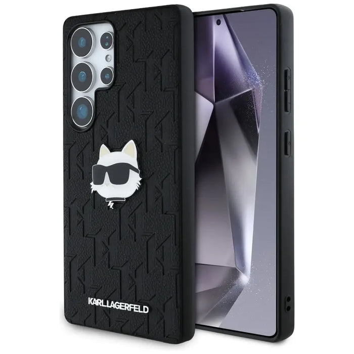 Karl Lagerfeld Leather Monogram Pin Logo Choupette Head Samsung Galaxy S25 Ultra Case Black - Cell phone cases