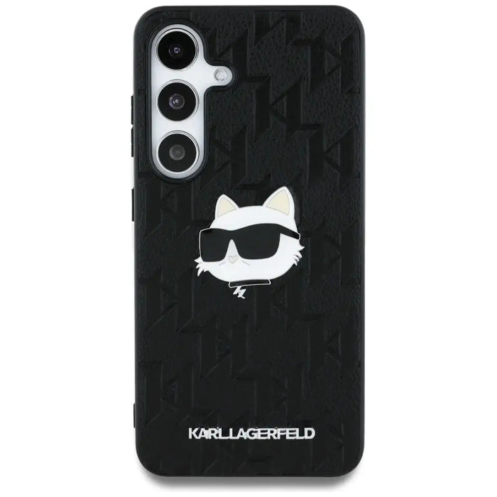 Karl Lagerfeld Leather Monogram Pin Logo Choupette Head Samsung Galaxy S25 Plus Case Black - Cell phone cases