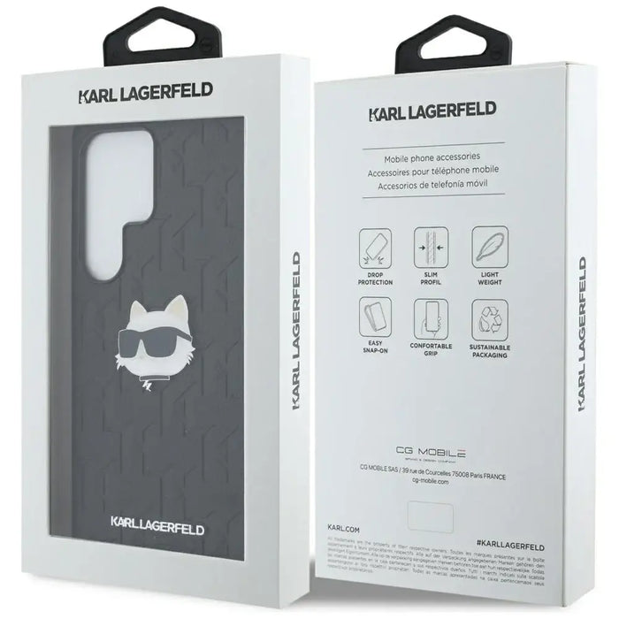 Karl Lagerfeld Leather Monogram Pin Logo Choupette Head Samsung Galaxy S25 Ultra Case Black - Cell phone cases