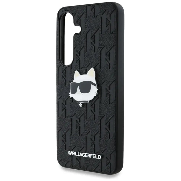 Karl Lagerfeld Leather Monogram Pin Logo Choupette Head Samsung Galaxy S25 Plus Case Black - Cell phone cases