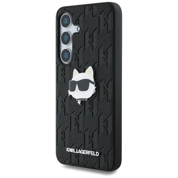 Karl Lagerfeld Leather Monogram Pin Logo Choupette Head Samsung Galaxy S25 Plus Case Black - Cell phone cases