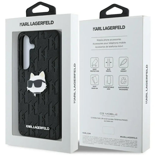 Karl Lagerfeld Leather Monogram Pin Logo Choupette Head Samsung Galaxy S25 Plus Case Black - Cell phone cases