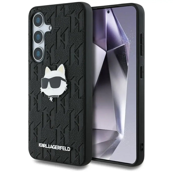 Karl Lagerfeld Leather Monogram Pin Logo Choupette Head Samsung Galaxy S25 Plus Case Black - Cell phone cases