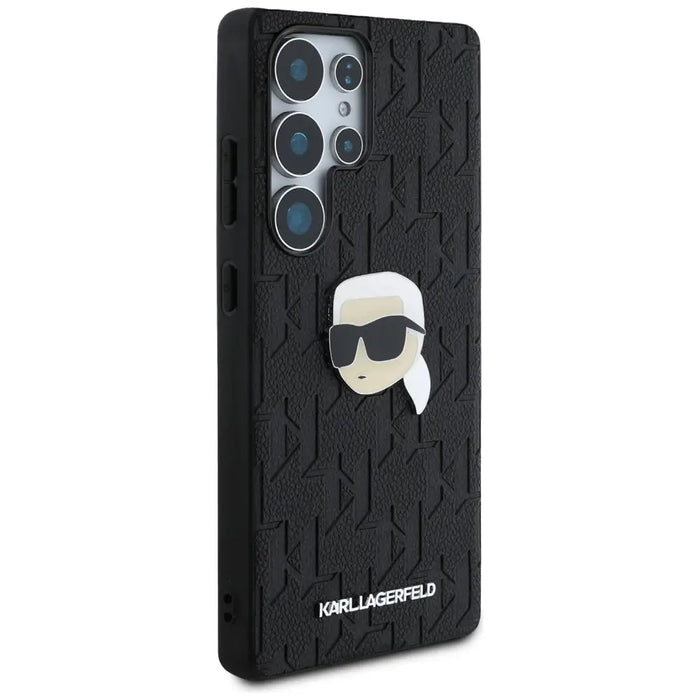 Karl Lagerfeld Leather Monogram Pin Logo Karl Head Samsung Galaxy S25 Ultra Case Black - Cell phone cases
