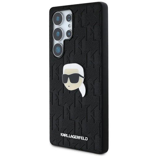 Karl Lagerfeld Leather Monogram Pin Logo Karl Head Samsung Galaxy S25 Ultra Case Black - Cell phone cases