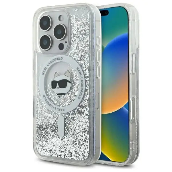 Karl Lagerfeld Liquid Glitter Choupette Head Magsafe Case for iPhone 16 Pro Max - Clear - Cell phone cases