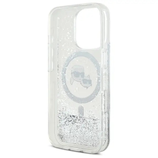 Karl Lagerfeld Liquid Glitter Karl & Choupette Head Magsafe iPhone 16 Pro Case - Clear - Cell phone cases