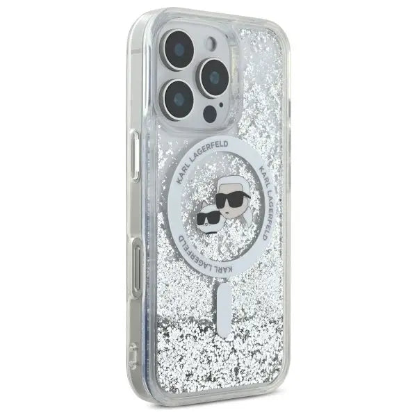 Karl Lagerfeld Liquid Glitter Karl & Choupette Head Magsafe iPhone 16 Pro Case - Clear - Cell phone cases
