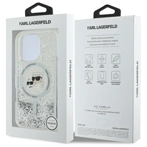 Karl Lagerfeld Liquid Glitter Karl & Choupette Head Magsafe iPhone 16 Pro Case - Clear - Cell phone cases