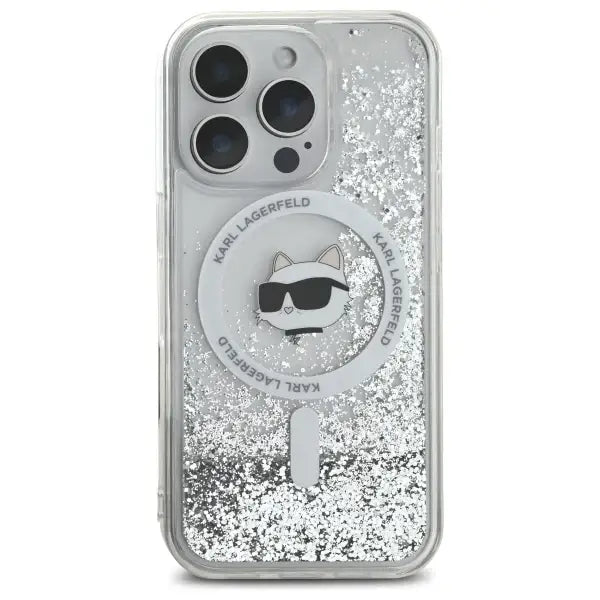 Karl Lagerfeld Liquid Glitter Choupette Head Magsafe iPhone 16 Pro Case - Clear - Cell phone cases