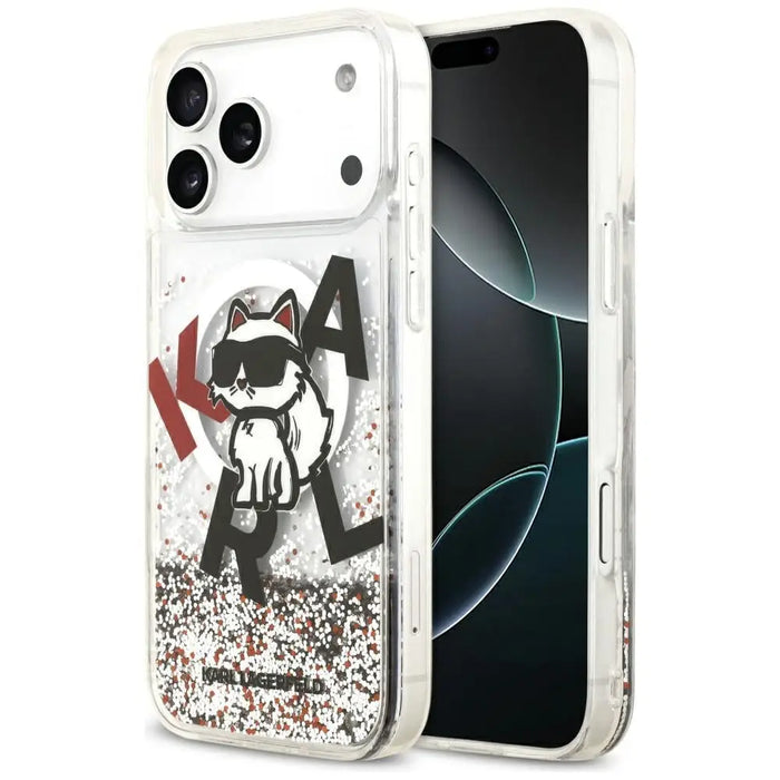 Karl Lagerfeld Liquid Glitter Choupette Logo MagSafe Case for iPhone 17 Pro Max - Clear - Cell phone cases