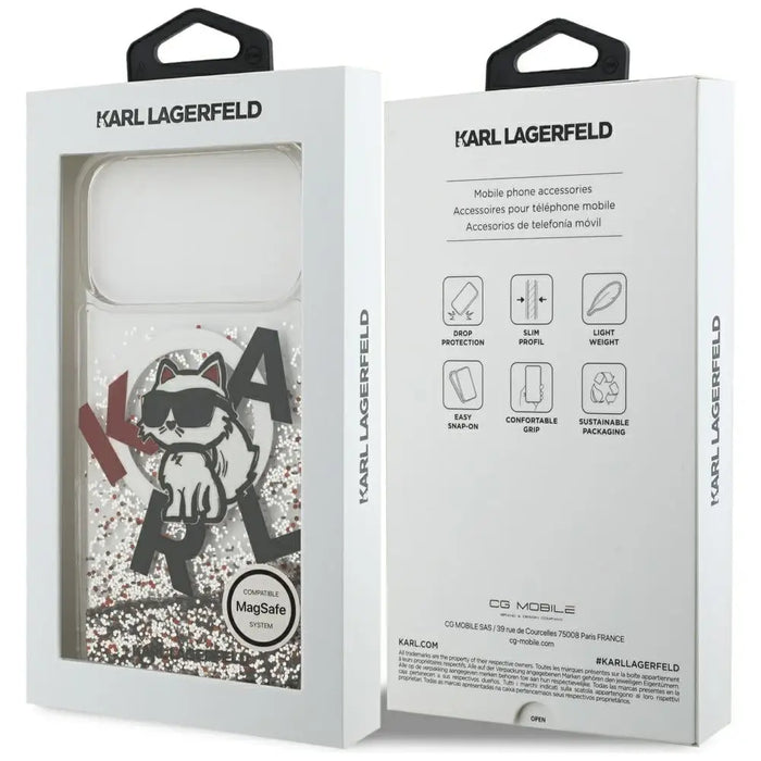 Karl Lagerfeld Liquid Glitter Choupette Logo MagSafe Case for iPhone 17 Pro Max - Clear - Cell phone cases