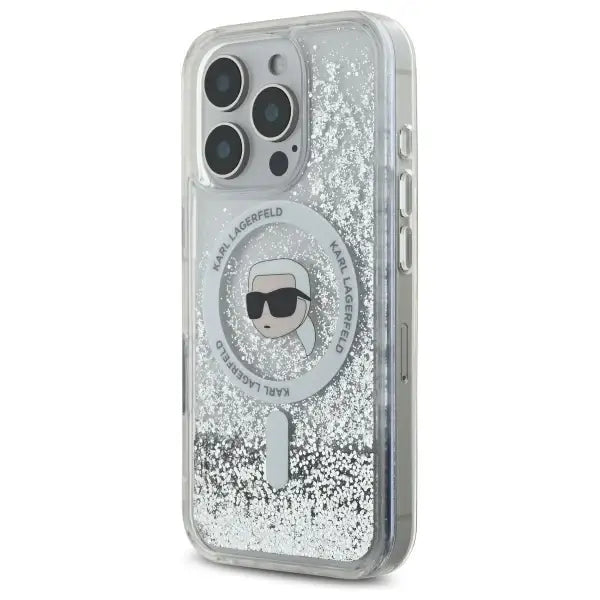 Karl Lagerfeld Liquid Glitter Karl Head Magsafe Case for iPhone 16 Pro Max - Clear - Cell phone cases
