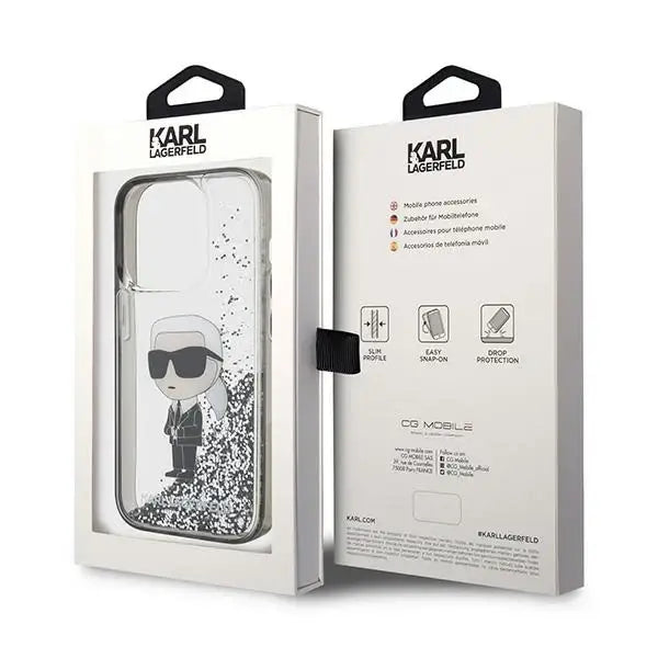 Karl Lagerfeld Liquid Glitter Ikonik case for iPhone 15 Pro Max - transparent - Cell phone cases and covers<<<HurtelXML