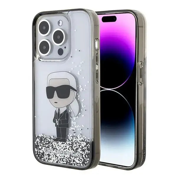 Karl Lagerfeld Liquid Glitter Ikonik case for iPhone 15 Pro Max - transparent - Cell phone cases and covers<<<HurtelXML