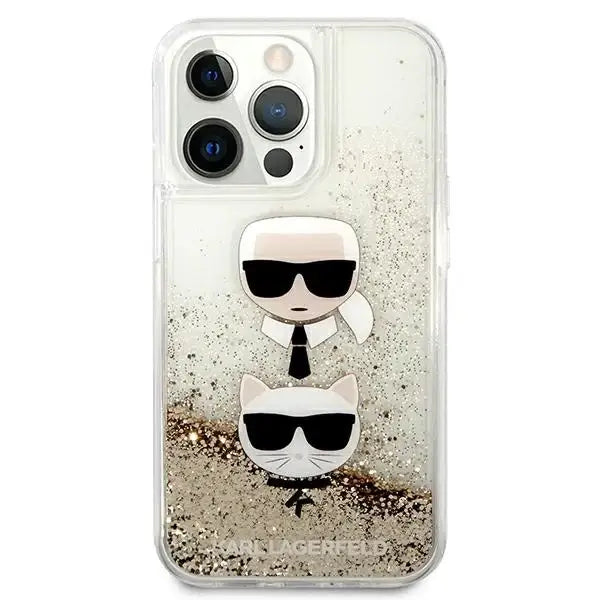 Karl Lagerfeld Liquid Glitter Karl&Choupette Head Case for iPhone 13 Pro Max 6.7’’ - Gold - Cell phone cases